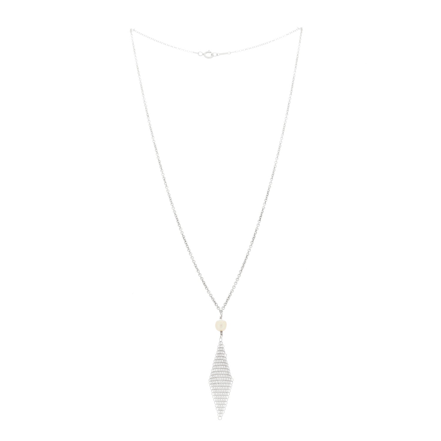 Tiffany Sterling Silver Pearl Elsa Peretti Mesh Pendant Necklace 3 of 6