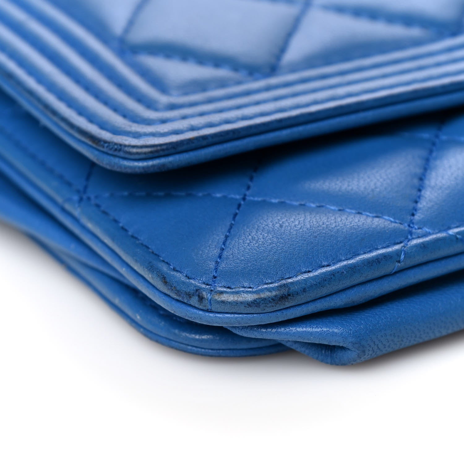 Chanel Lambskin Quilted Boy Wallet On Chain WOC Blue 12 of 13