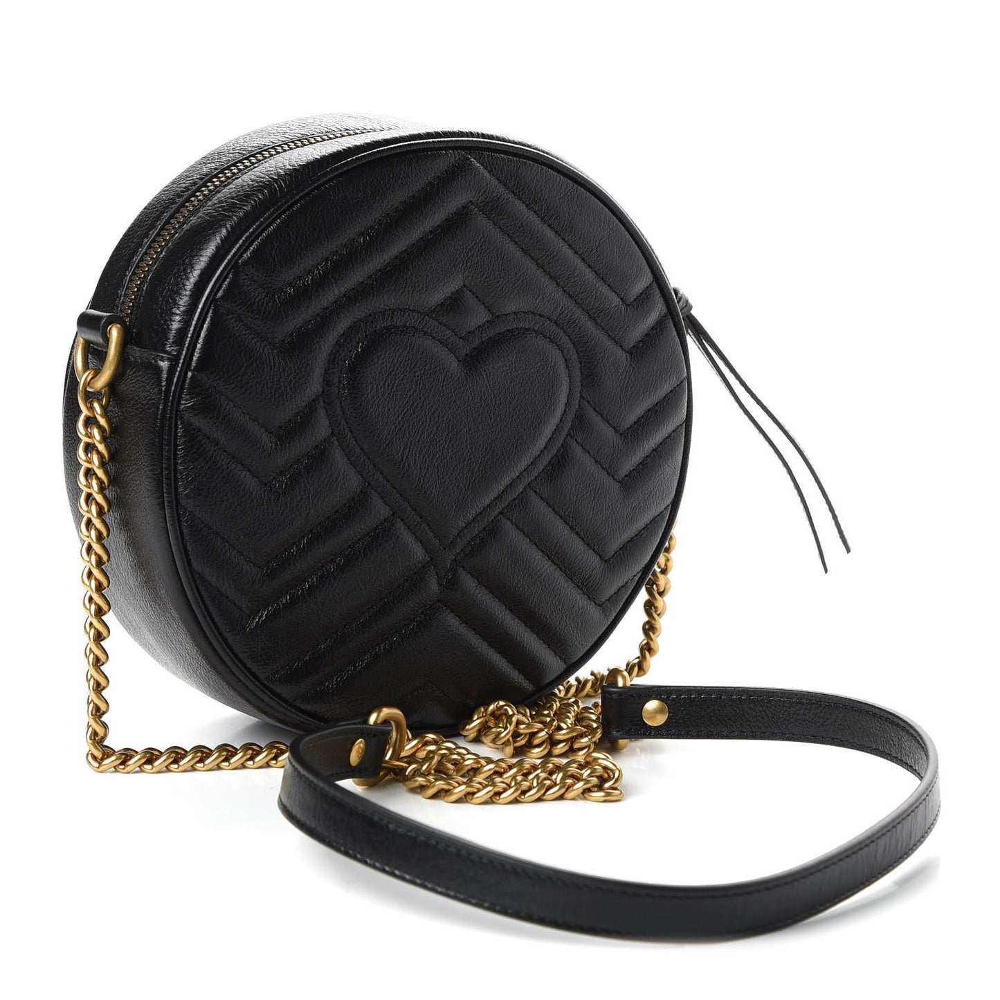 Azalea Calfskin Matelasse Heart Mini GG Marmont Round Shoulder Bag Black