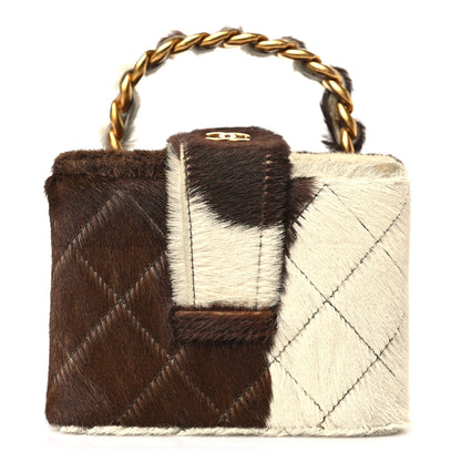 Chanel Pony Hair Quilted Cow Print Mini Top Handle Vanity Case Brown White 1 of 13