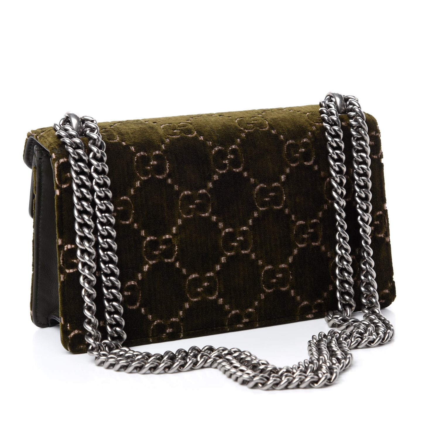 Velvet Moon Calfskin Crystal GG Monogram Small Dionysus Shoulder Bag Dark Olive Rose Gold