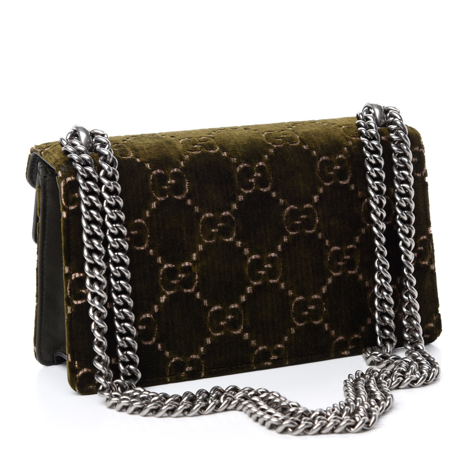 Gucci Velvet Moon Calfskin Crystal GG Monogram Small Dionysus Shoulder Bag Dark Olive Rose Gold 4 of 11