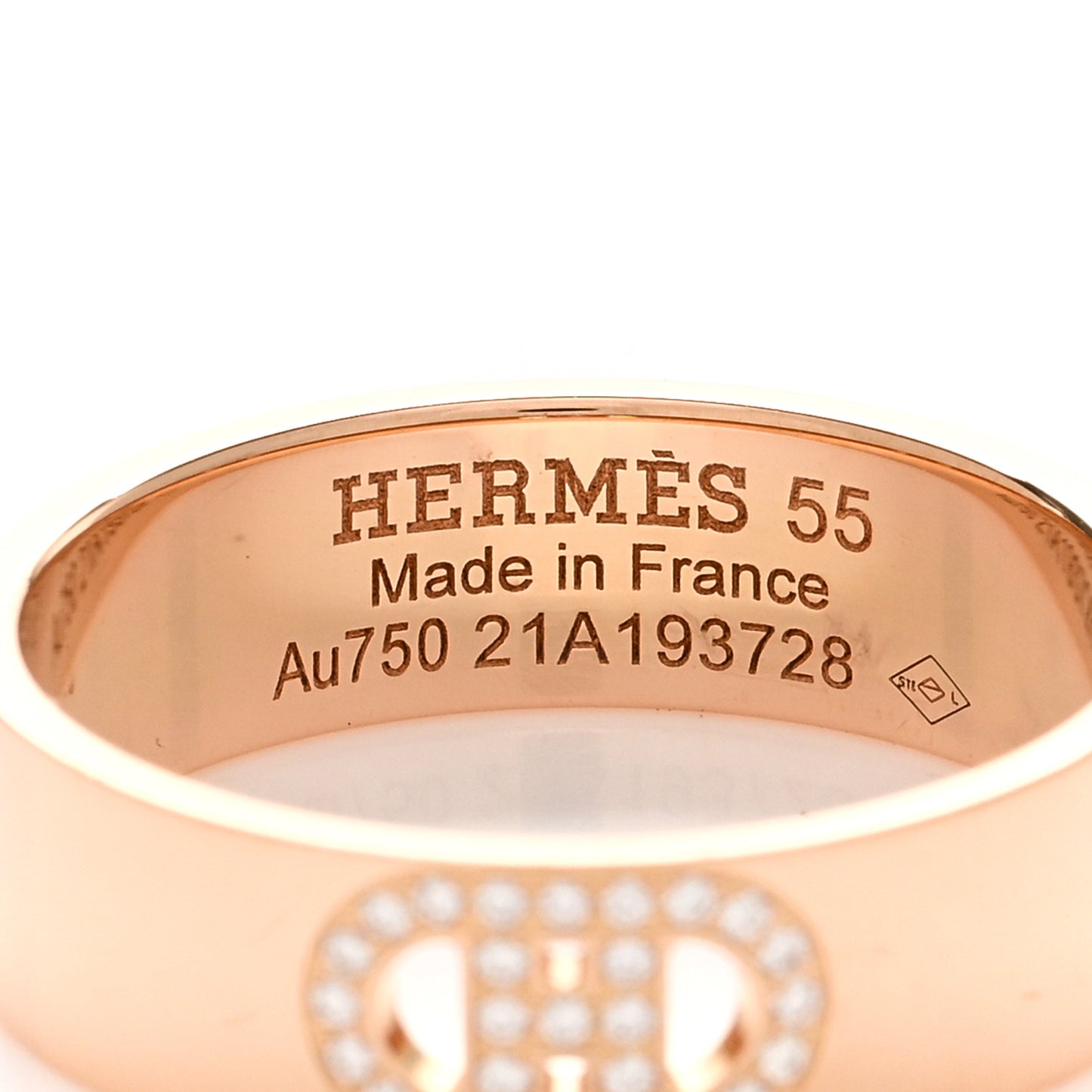 18K Rose Gold Diamond PM H D'Ancre Ring 55 7.25