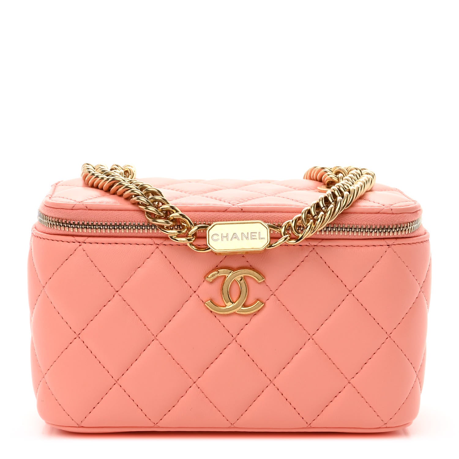 Chanel Lambskin Resin Quilted Vanity Case With Chain Pink 1 of 12