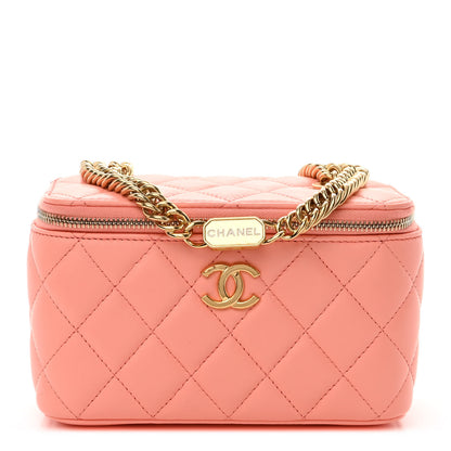 Chanel Lambskin Resin Quilted Vanity Case With Chain Pink 1 of 12
