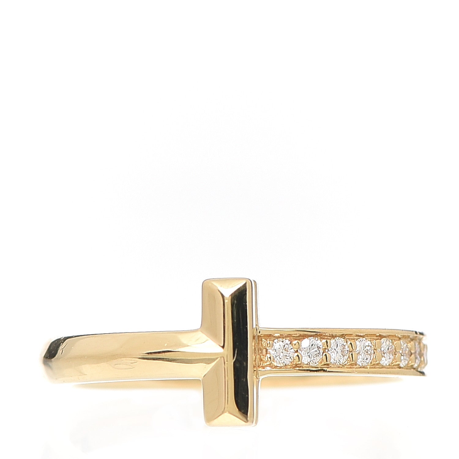 Tiffany 18K Yellow Gold Diamond T T1 Ring 51 5.75 1 of 5