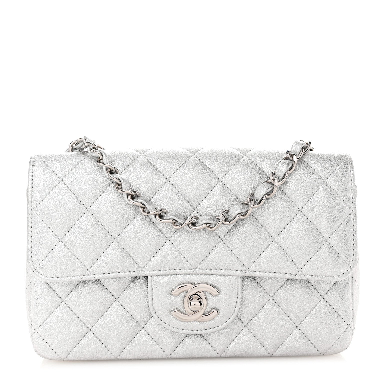 Chanel Metallic Lambskin Quilted Mini Rectangular Flap Silver 1 of 10