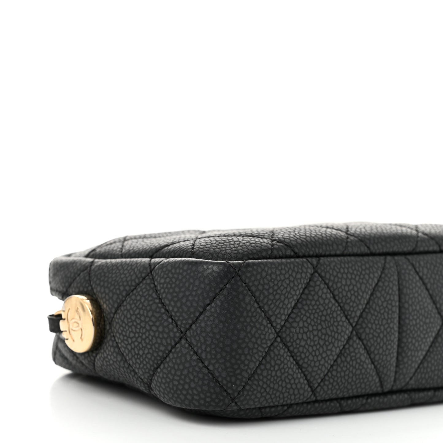Iridescent Caviar Quilted Mini Coco Tassel Camera Case Black