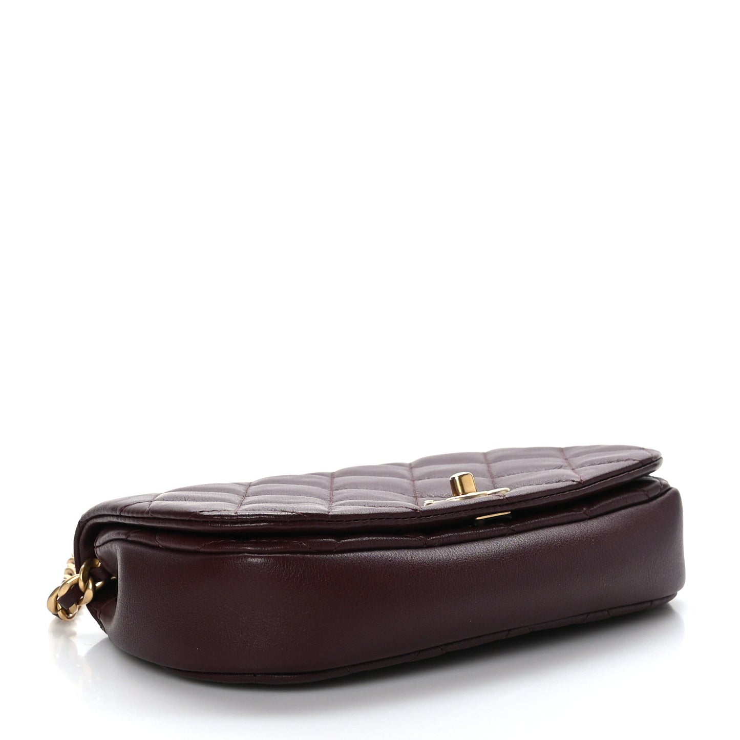Calfskin Quilted Coco Mail Clutch With Chain Burgundy