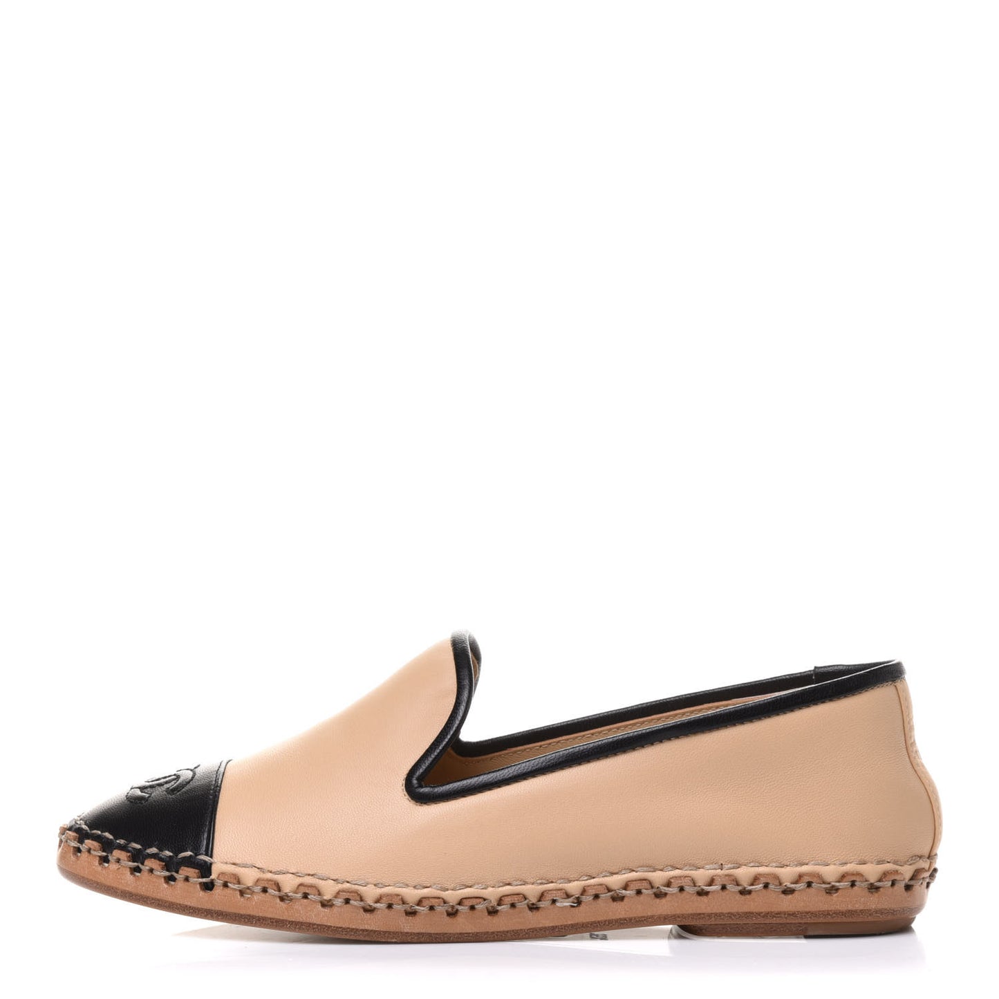 Lambskin Chain CC Mocassin Loafer Espadrilles 35.5 Beige Black