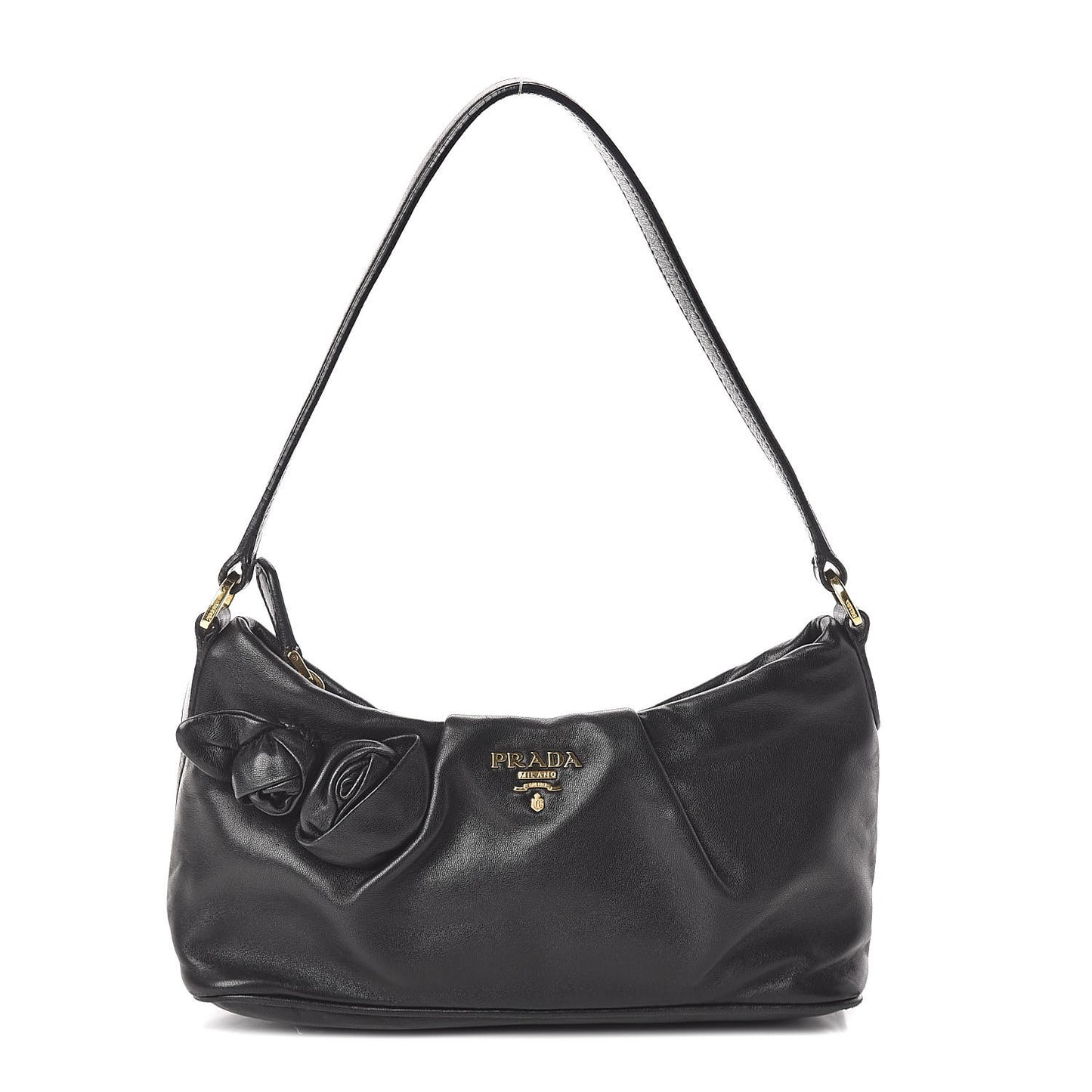 Nappa Flower Shoulder Bag Black