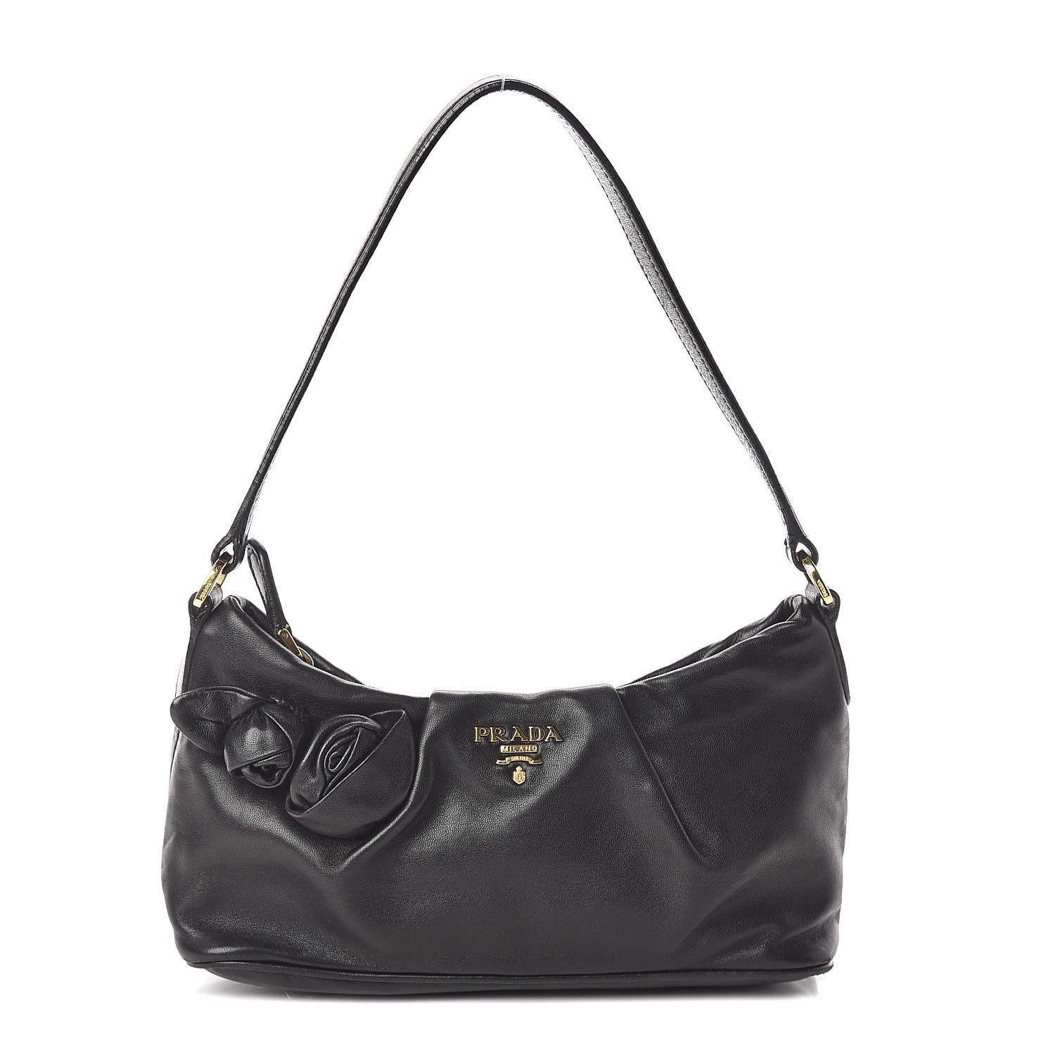 Prada Nappa Flower Shoulder Bag Black 1 of 9