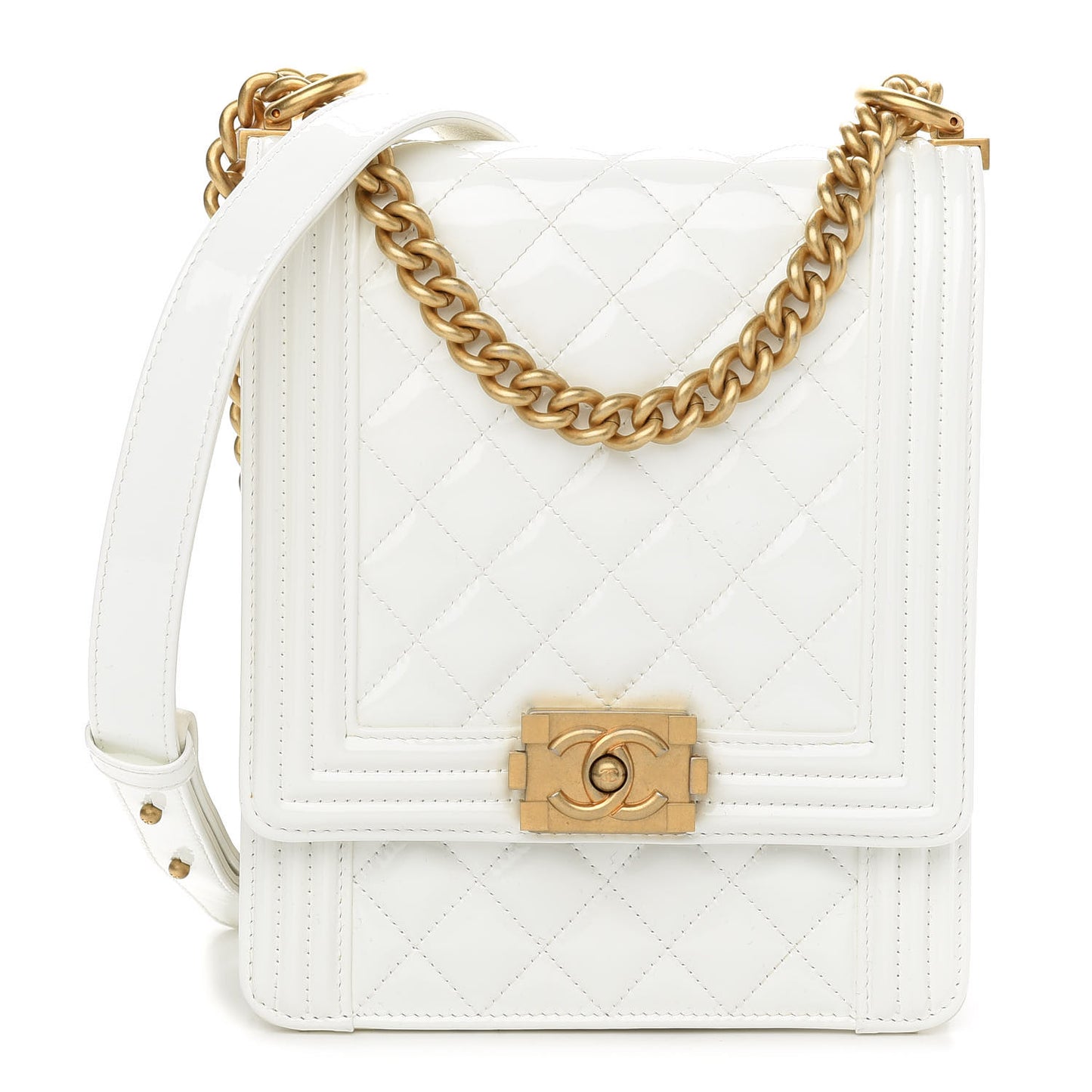 Patent Quilted North South Boy Flap White