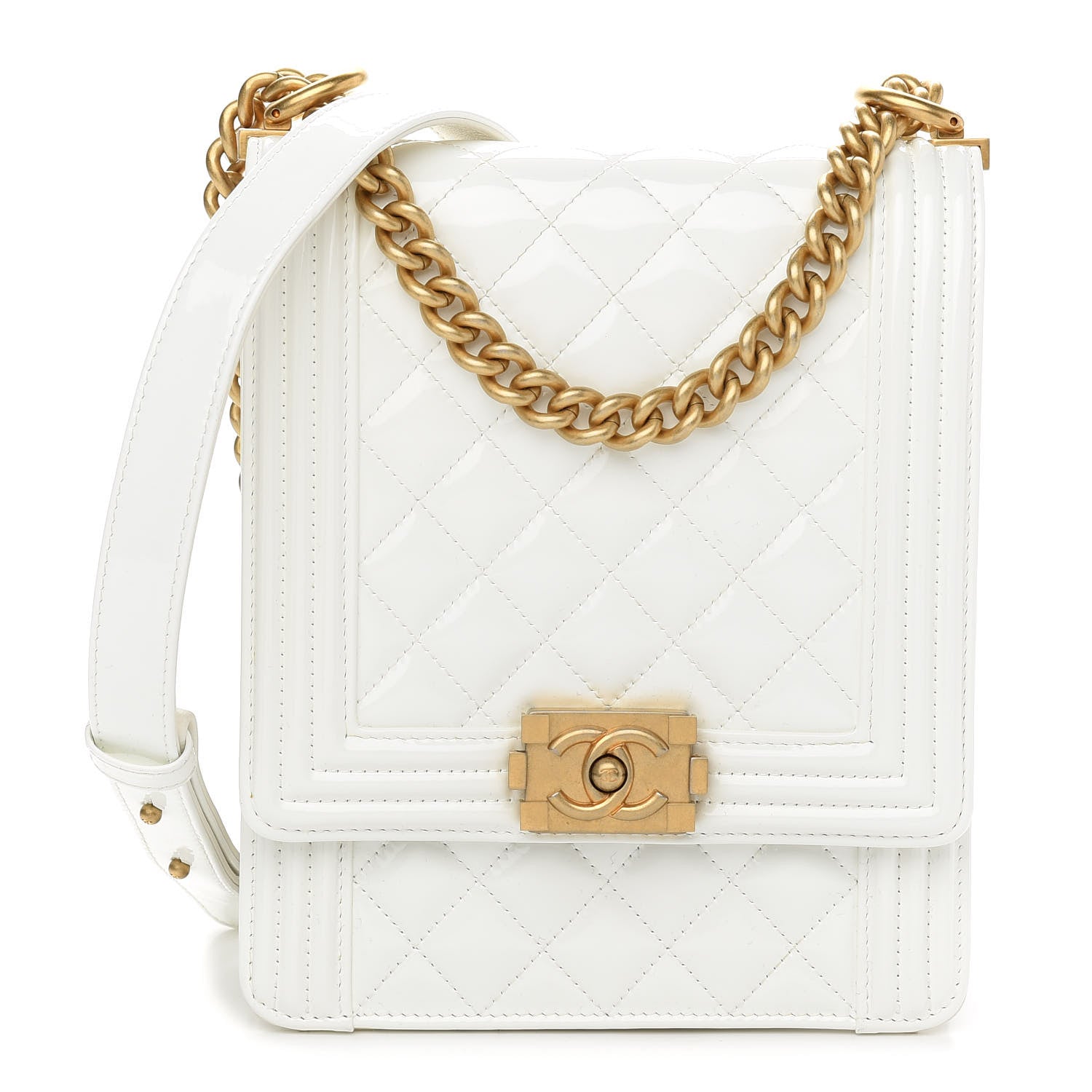 Chanel Patent Quilted North South Boy Flap White 1 of 9