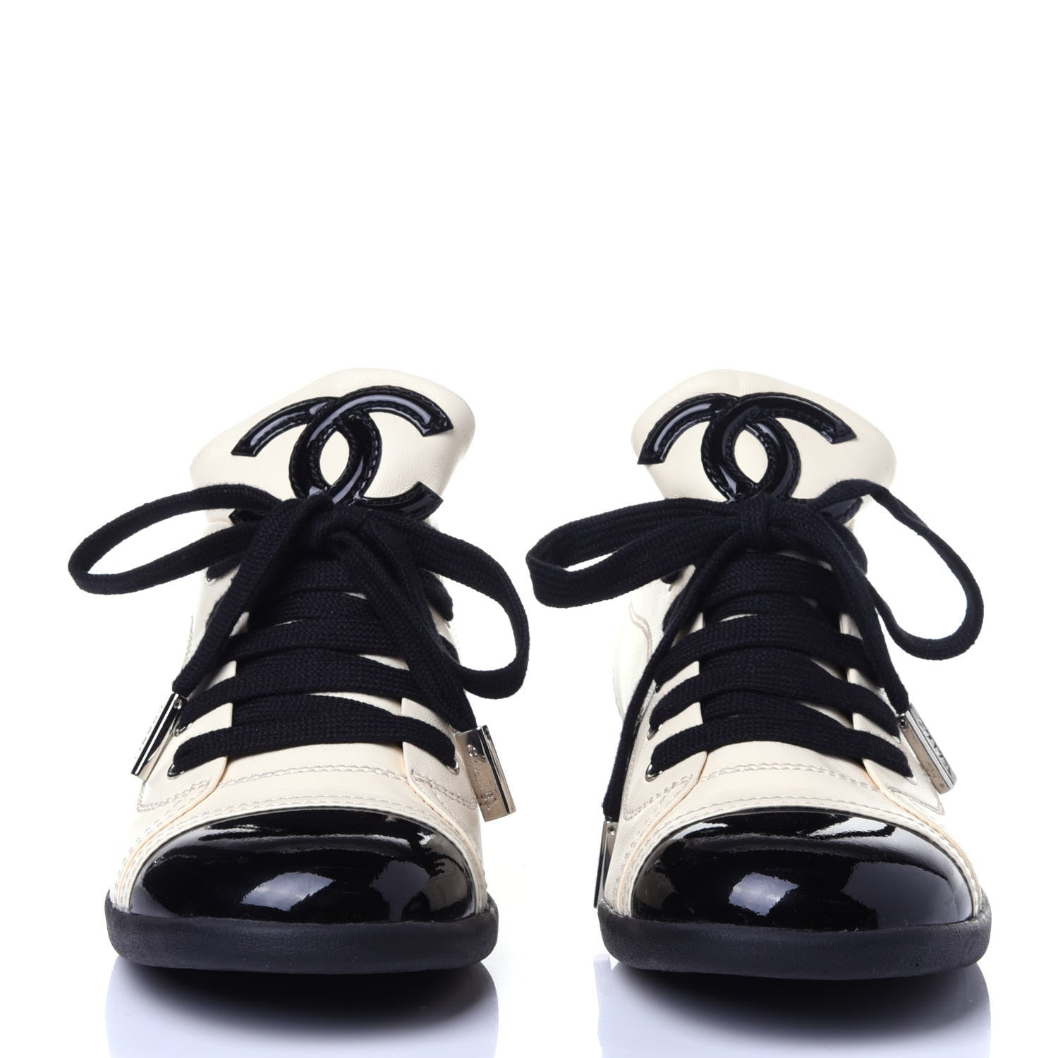 Chanel Lambskin Patent Cap Toe CC Sneakers 35.5 White Black 2 of 12