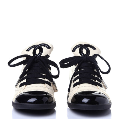 Chanel Lambskin Patent Cap Toe CC Sneakers 35.5 White Black 2 of 12