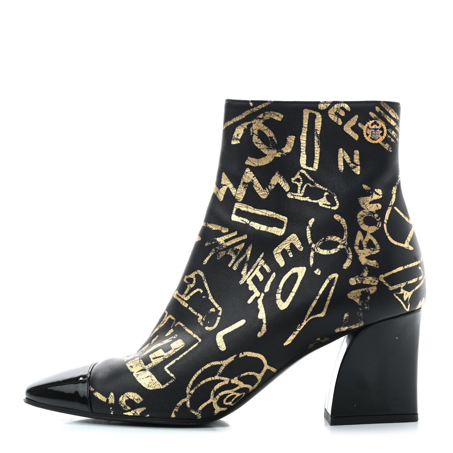 Calfskin Graffiti Short Boots 39 Black Gold