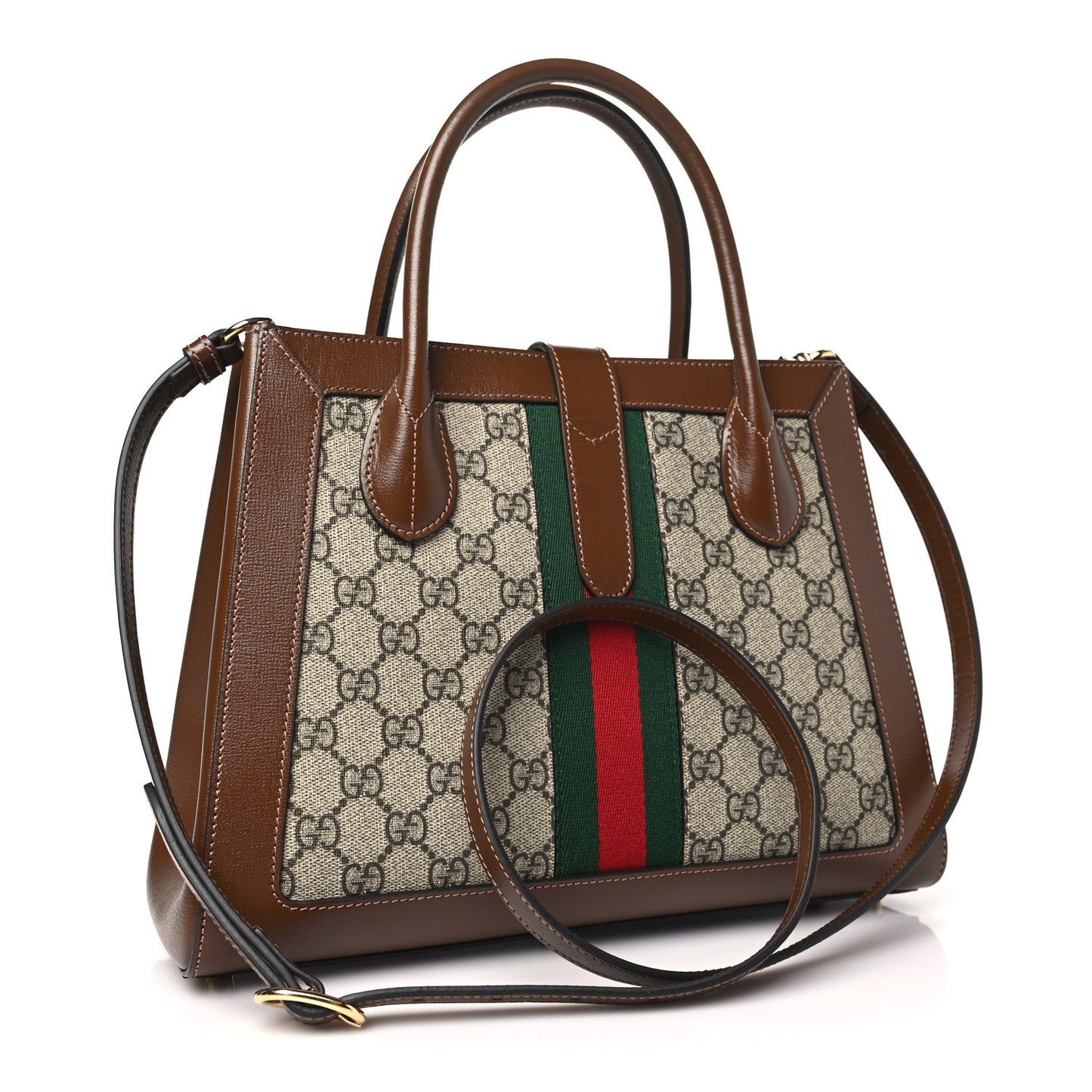 GG Supreme Monogram Azalea Calfskin Web Medium Jackie 1961 Tote Beige Ebony Brown Sugar