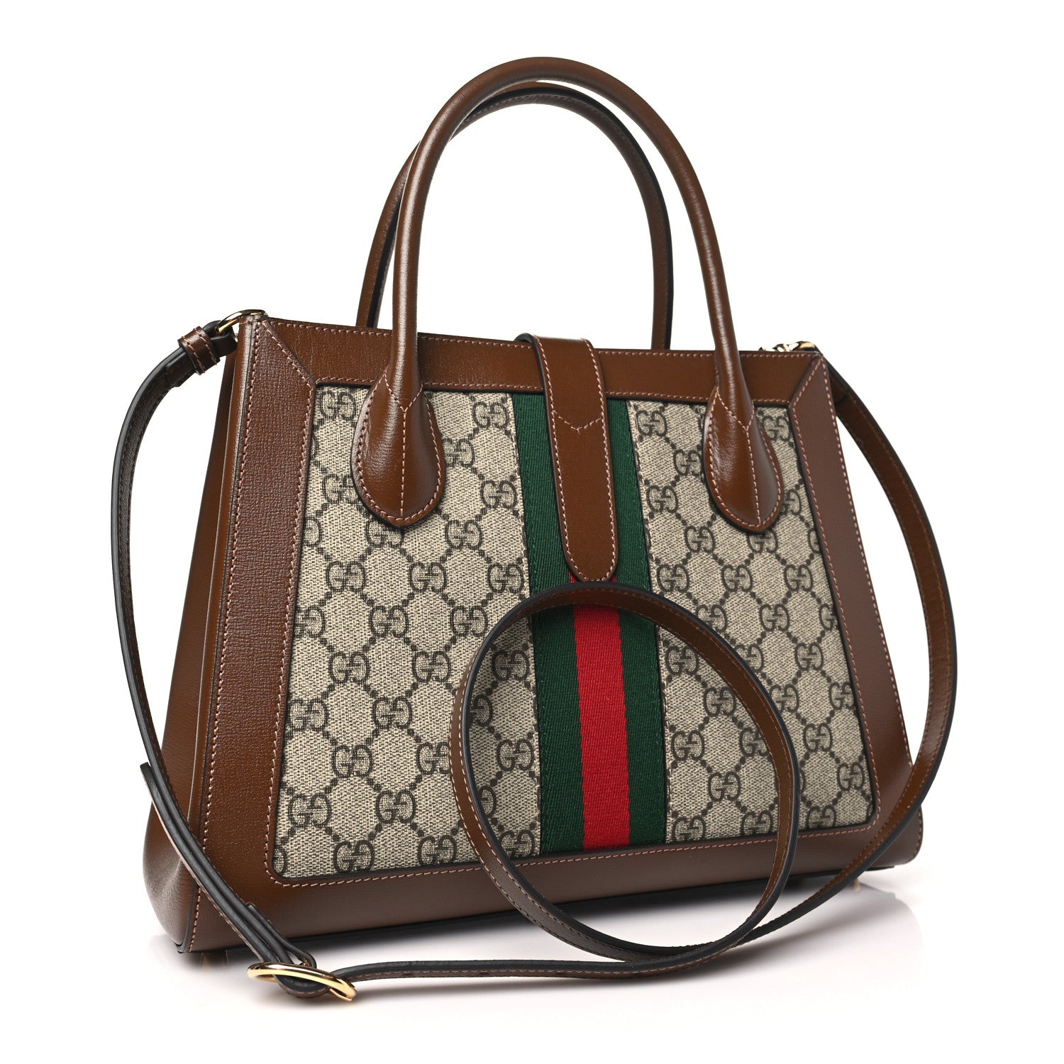 Gucci GG Supreme Monogram Azalea Calfskin Web Medium Jackie 1961 Tote Beige Ebony Brown Sugar 3 of 10