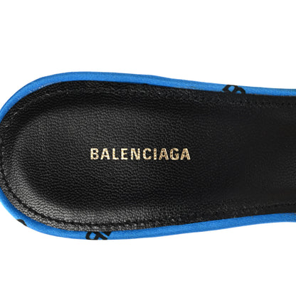 Balenciaga Crepe Satin BB Printed Knife Pointed Toe Mules 36.5 Turquoise Black 13 of 15