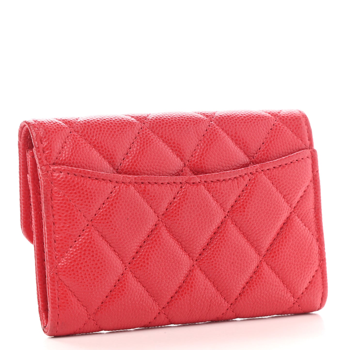 Caviar Quilted Flap Card Holder Wallet Red