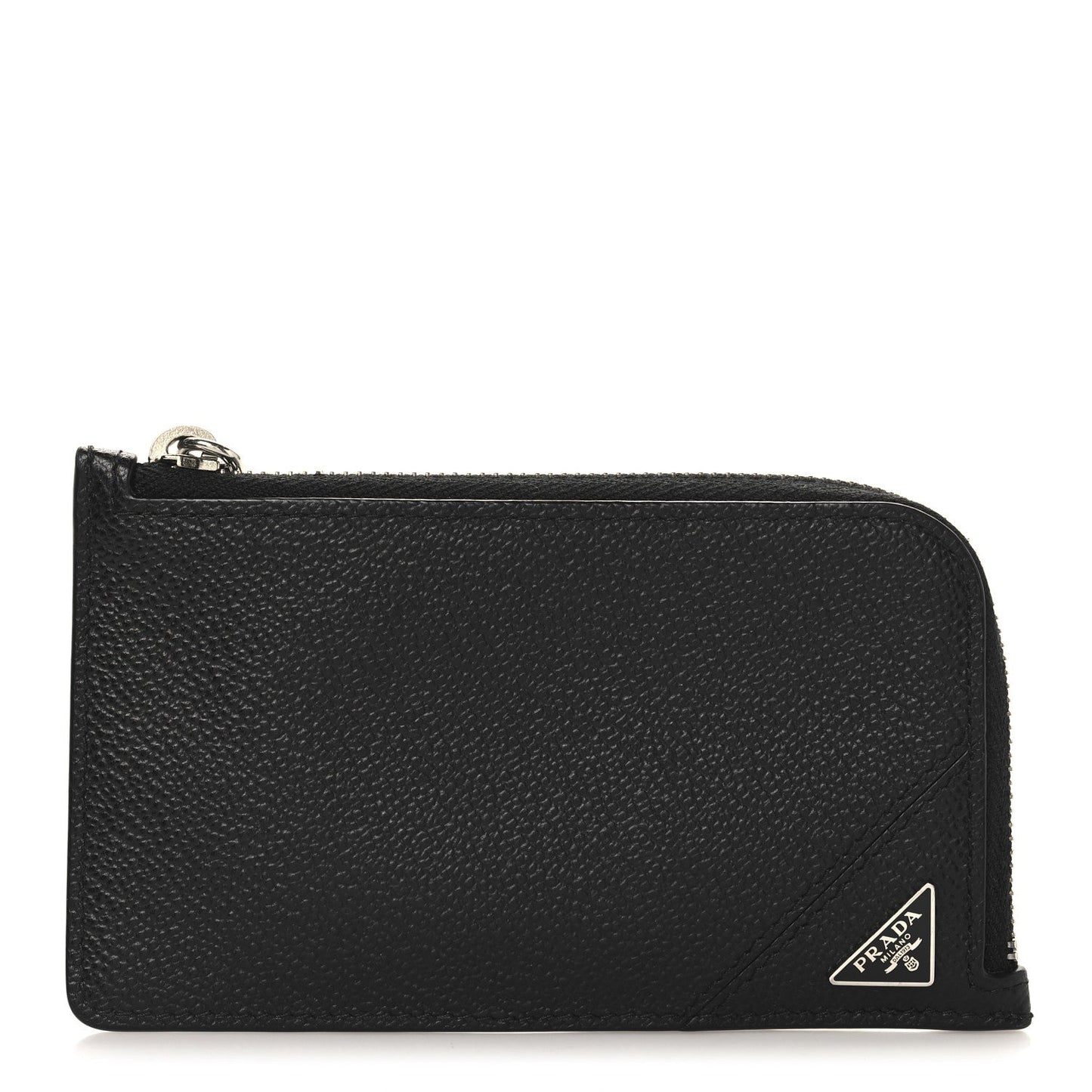 Vitello Micrograin Triangle Zip Card Holder Black