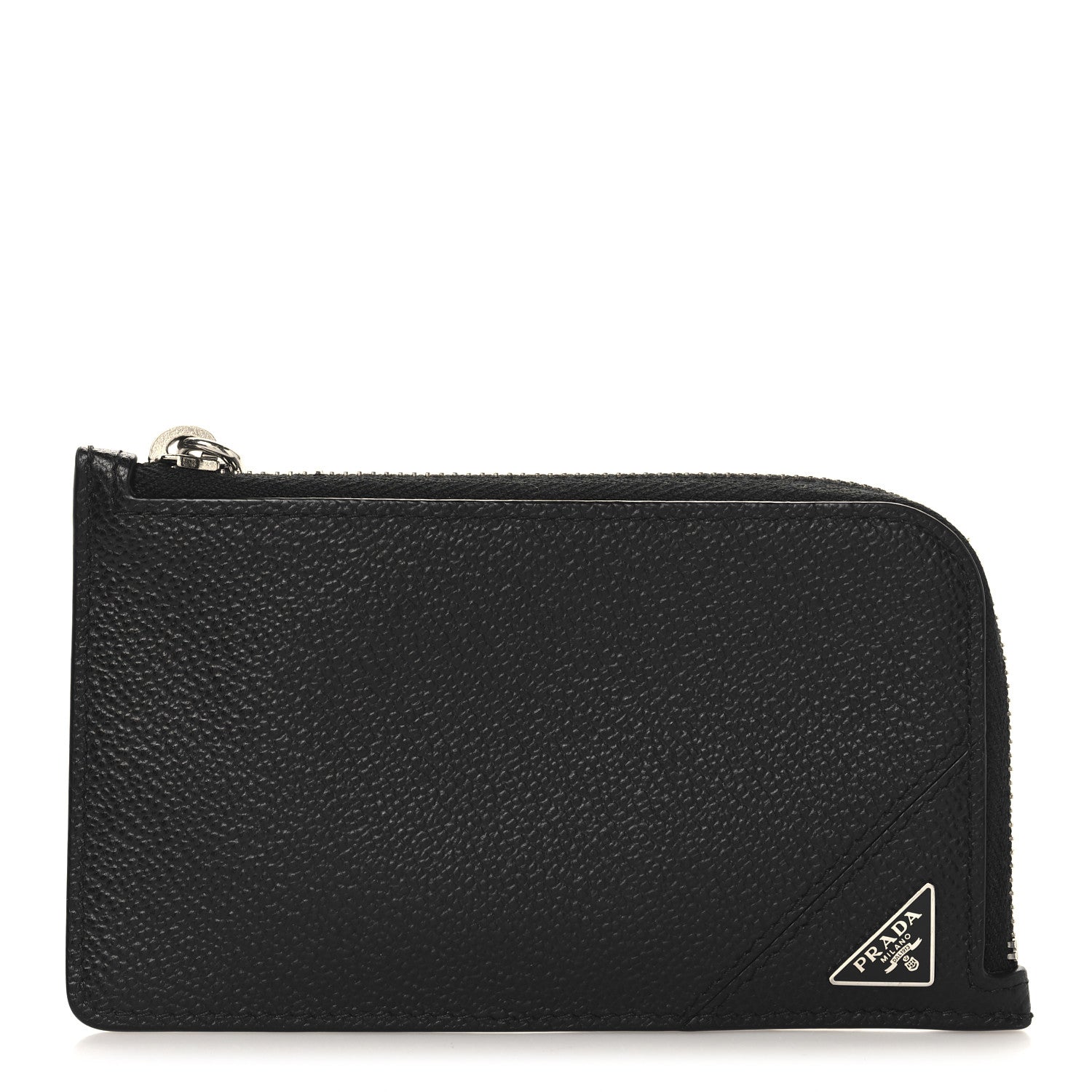 Prada Vitello Micrograin Triangle Zip Card Holder Black 1 of 7