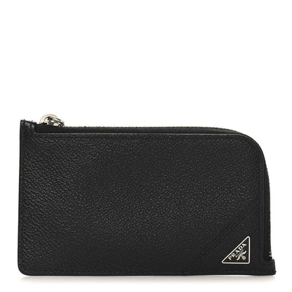Prada Vitello Micrograin Triangle Zip Card Holder Black 1 of 7
