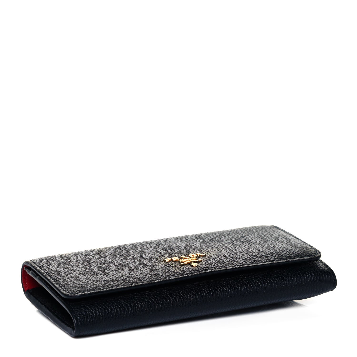 Prada Vitello Daino Bi-Color Continental Flap Travel Wallet Black Fuoco 5 of 7