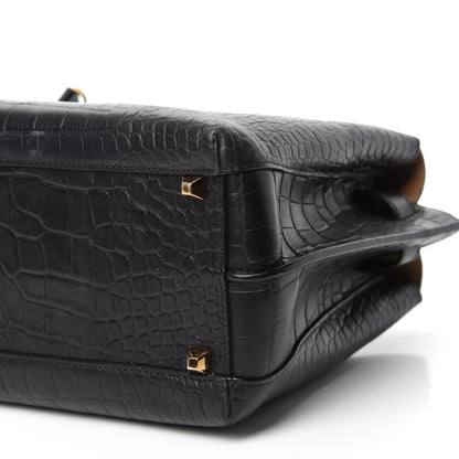MCM Calfskin Crocodile Embossed Medium Milla Tote Black 7 of 8