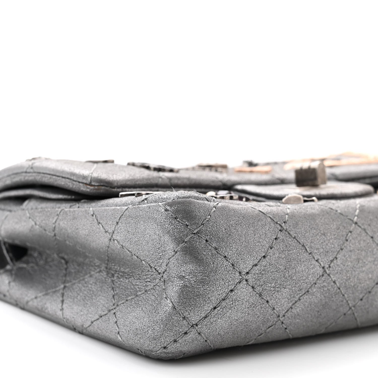 Chanel Metallic Calfskin Quilted Lucky Charms 2.55 Reissue 224 Flap Dark Silver 9 of 14