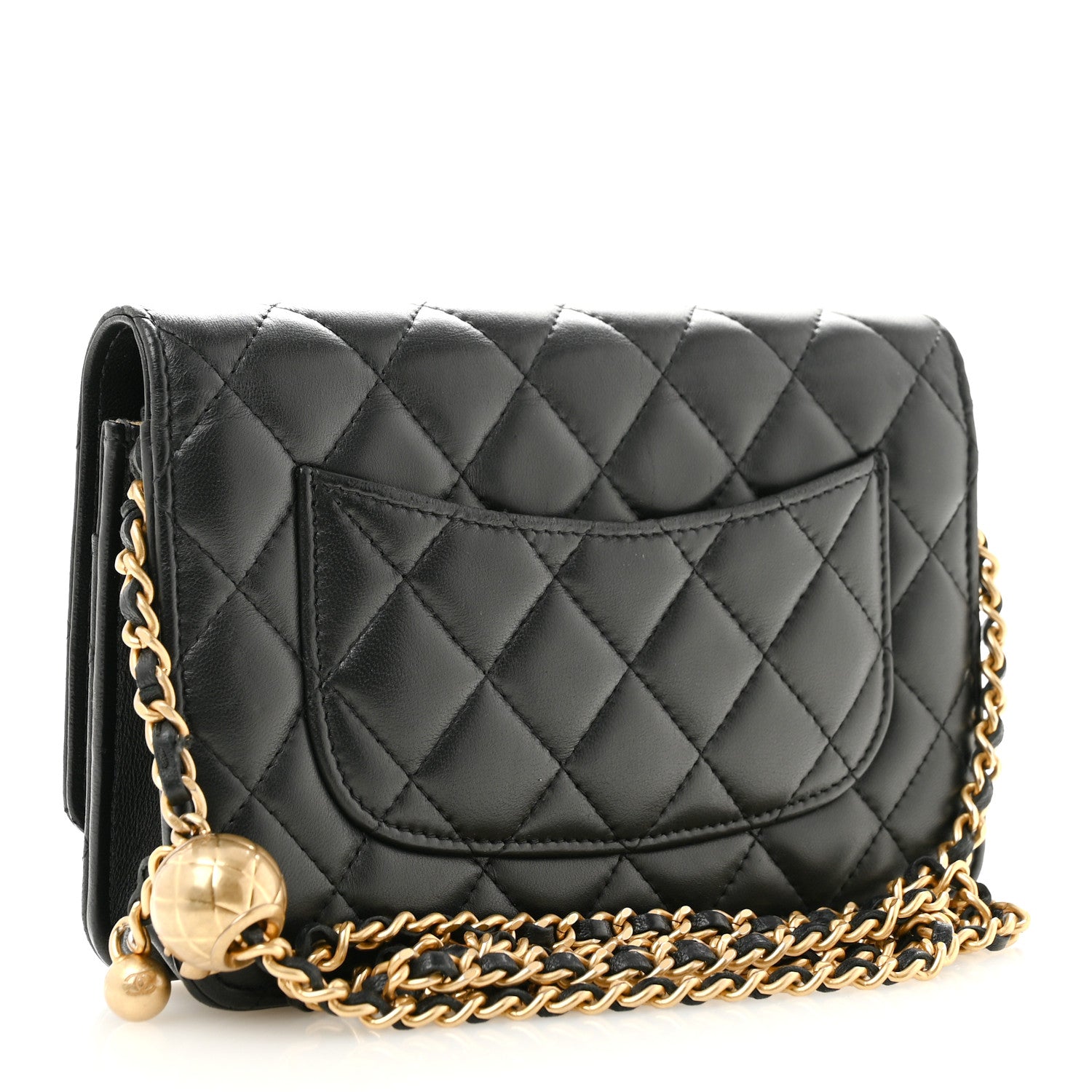 Chanel Lambskin Quilted CC Pearl Crush Wallet on Chain WOC Black 3 of 15