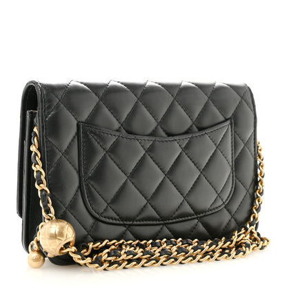 Chanel Lambskin Quilted CC Pearl Crush Wallet on Chain WOC Black 3 of 15