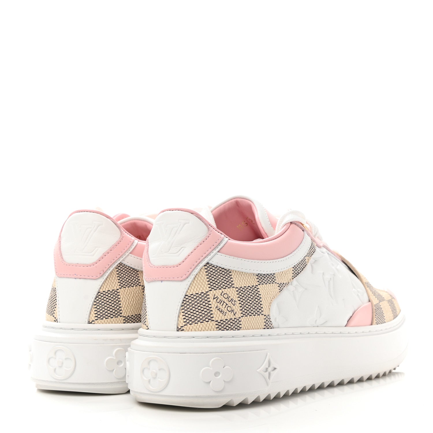 Louis Vuitton Monogram Embossed Calfskin Damier Azur Time Out Sneakers 39 Rose Clair Pink 4 of 9