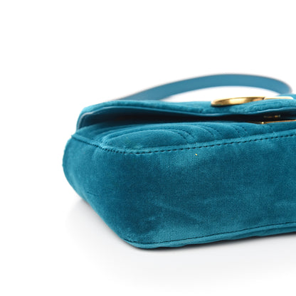Gucci Velvet Matelasse Mini GG Marmont Shoulder Bag Pavone Cyan 7 of 9
