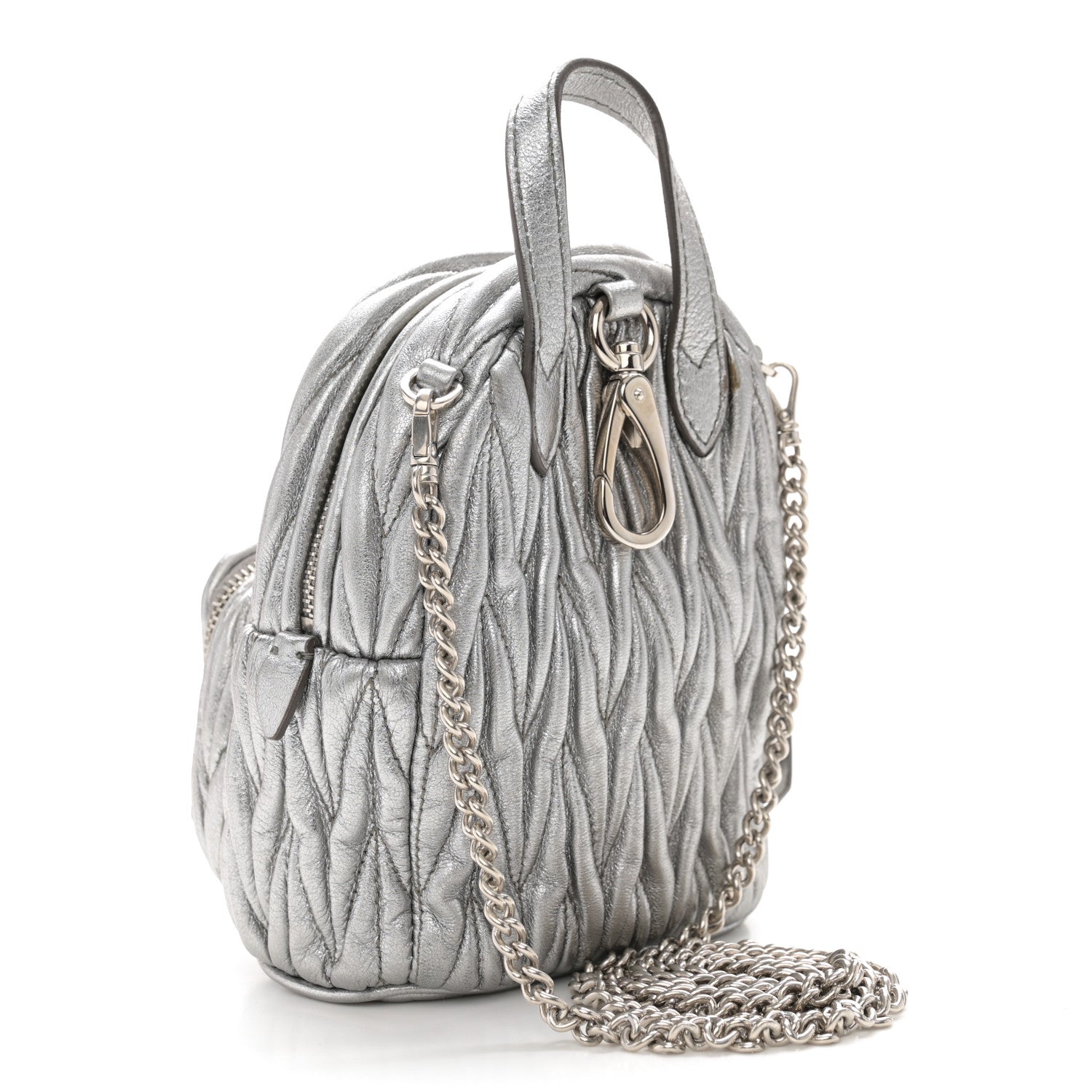 Miu Miu Metallic Nappa Matelasse Lux Mini Backpack Cromo 3 of 13