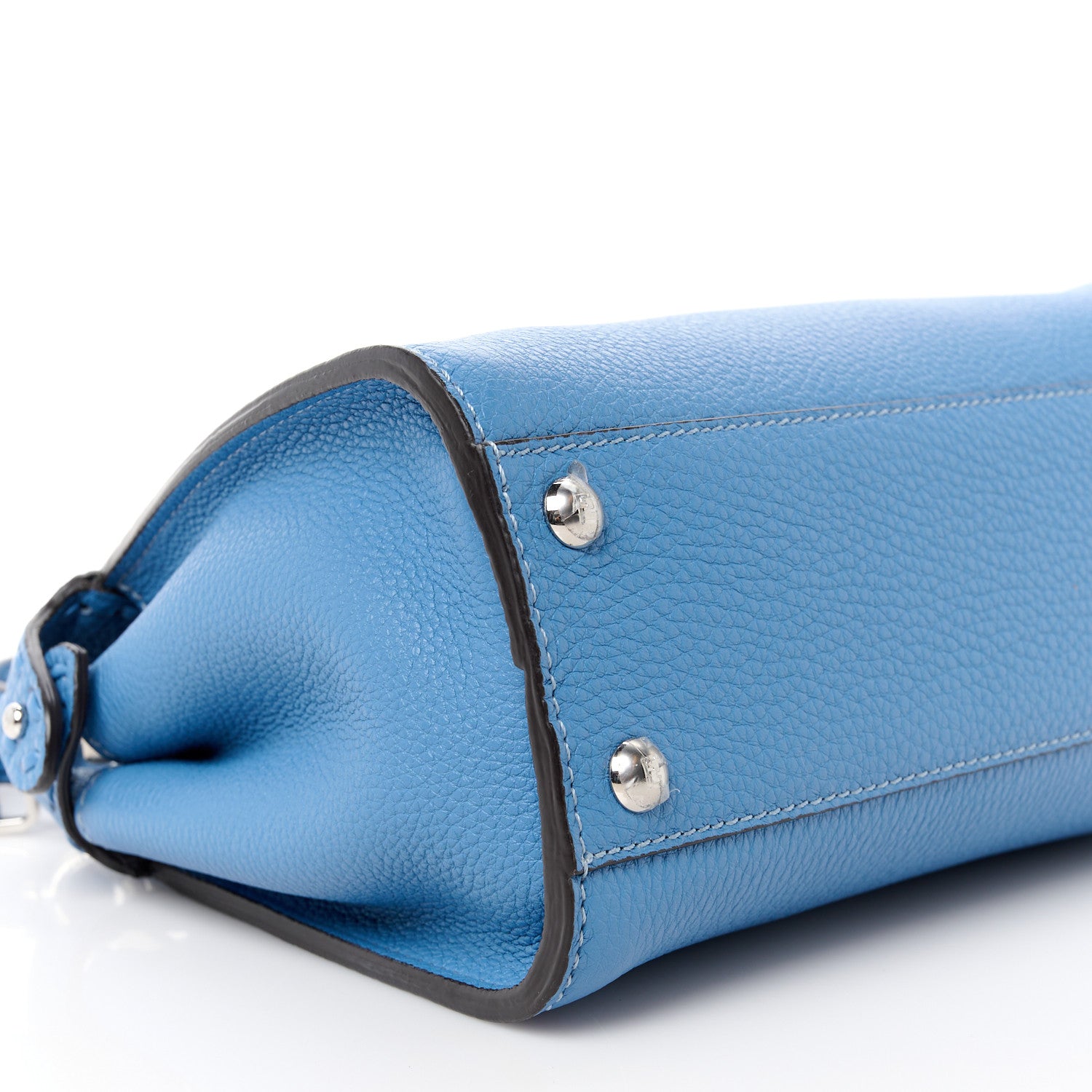 Fendi Vitello Granato Camoscio Selleria Macro Stitchings Mini Peekaboo Iconic Satchel Argento Blue 9 of 10