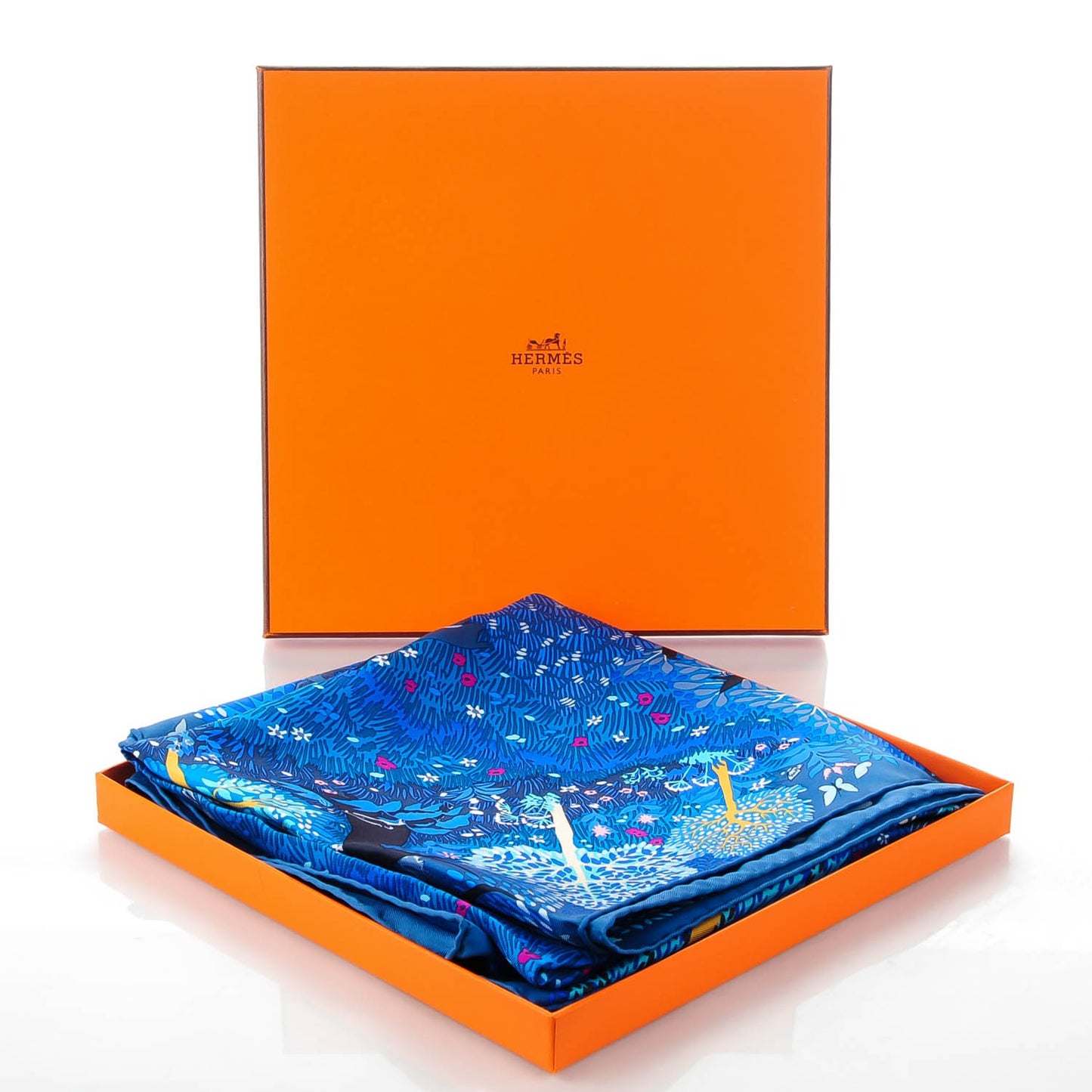 Silk Dans Un Jardin Anglais Scarf 90 Petrole Turquoise Cobalt