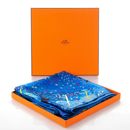 Hermes Silk Dans Un Jardin Anglais Scarf 90 Petrole Turquoise Cobalt 8 of 8