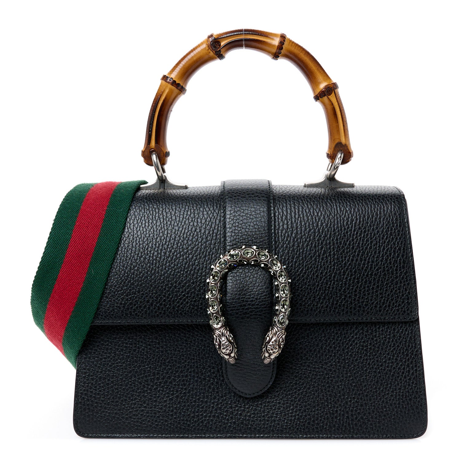 Gucci Dollar Calfskin Crystal Web Medium Dionysus Bamboo Top Handle Bag Black Black Diamond 1 of 11