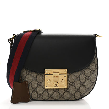 Gucci GG Supreme Monogram Web Medium Padlock Messenger Shoulder Bag Black 1 of 11