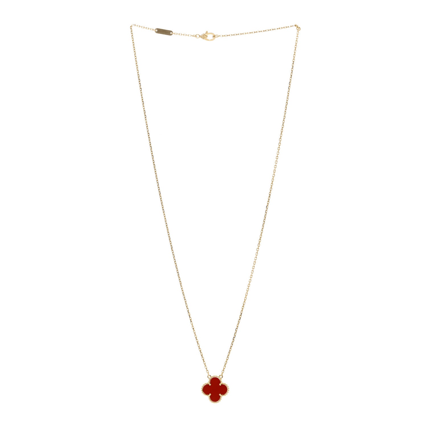 Van Cleef & Arpels 18K Yellow Gold Carnelian Vintage Alhambra Pendant Necklace 3 of 5
