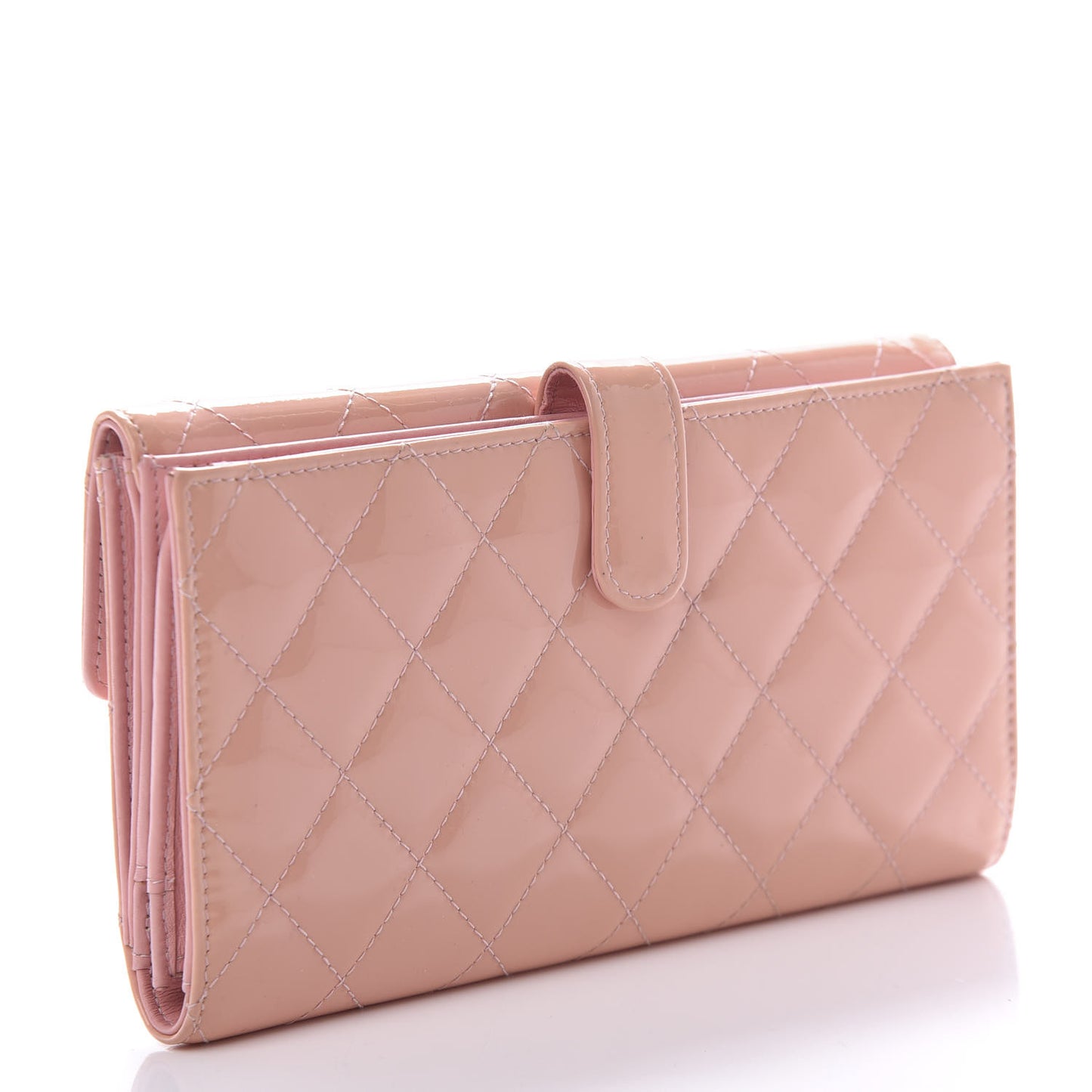 Patent Calfskin Quilted Flap Wallet Pink