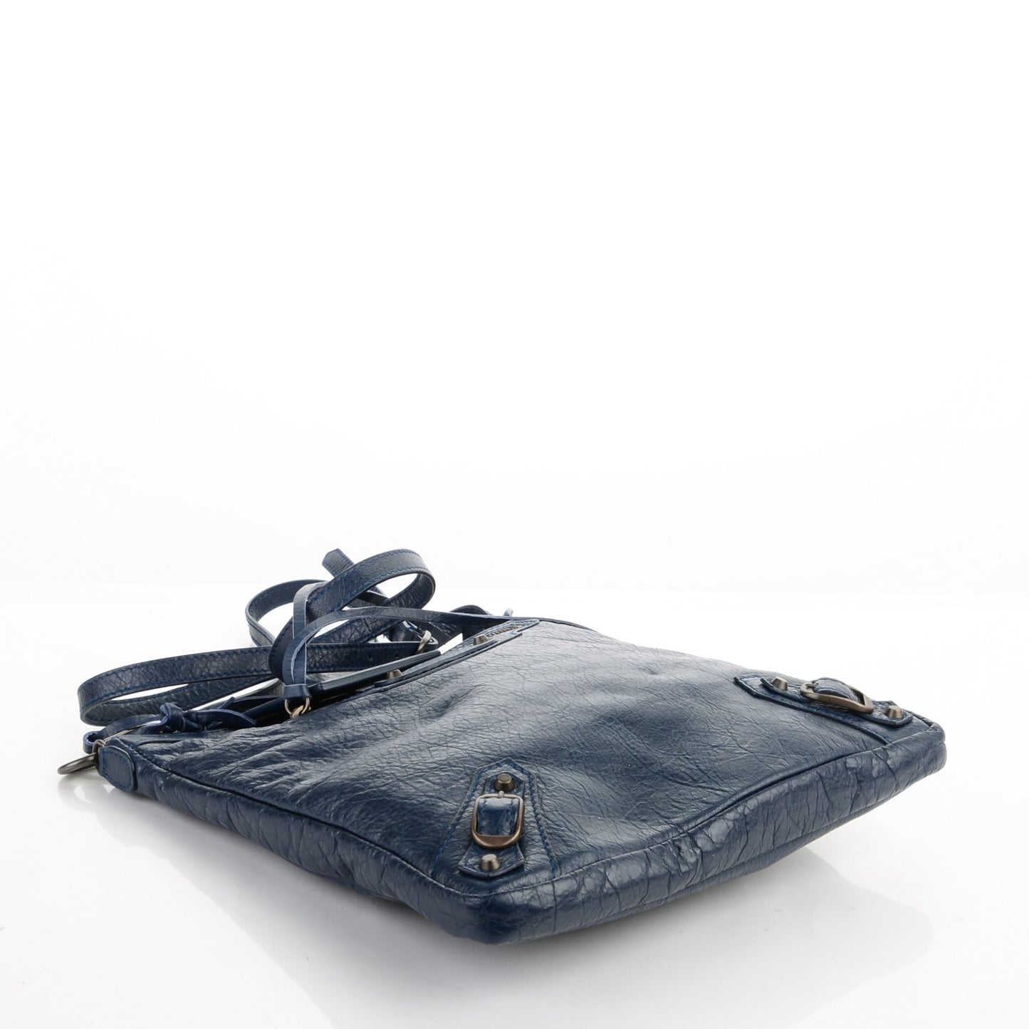Agneau Classic Hardware Flat Crossbody Bleu Obscur