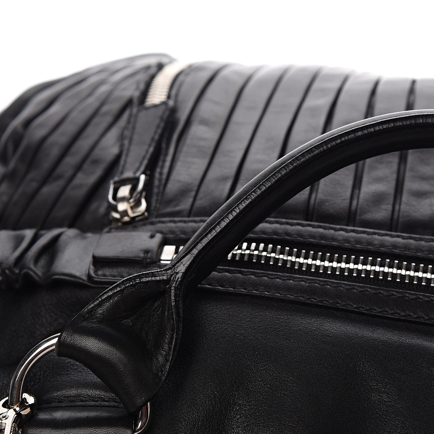 Nappa Plisse Zip Satchel Black