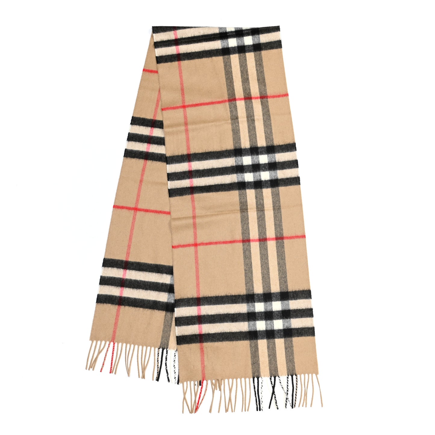 Cashmere Giant Check Fringe Scarf Archive Beige