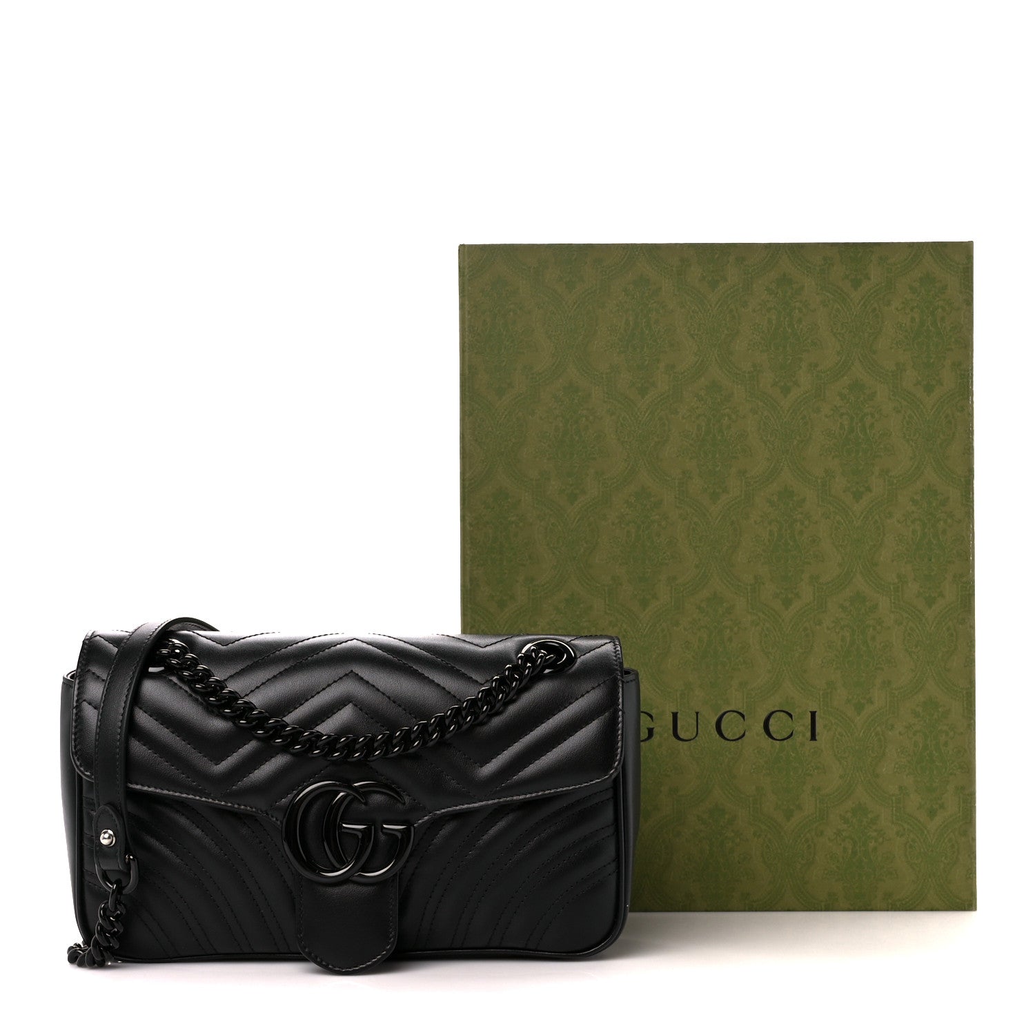 Gucci Calfskin Matelasse Monochrome Small GG Marmont Shoulder Bag Black 12 of 12