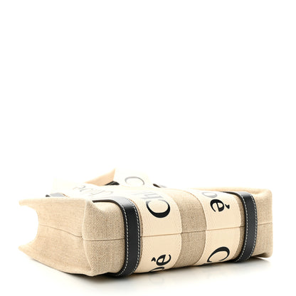 Chloe Linen Calfskin Small Woody Ribbon Tote White Black 4 of 10