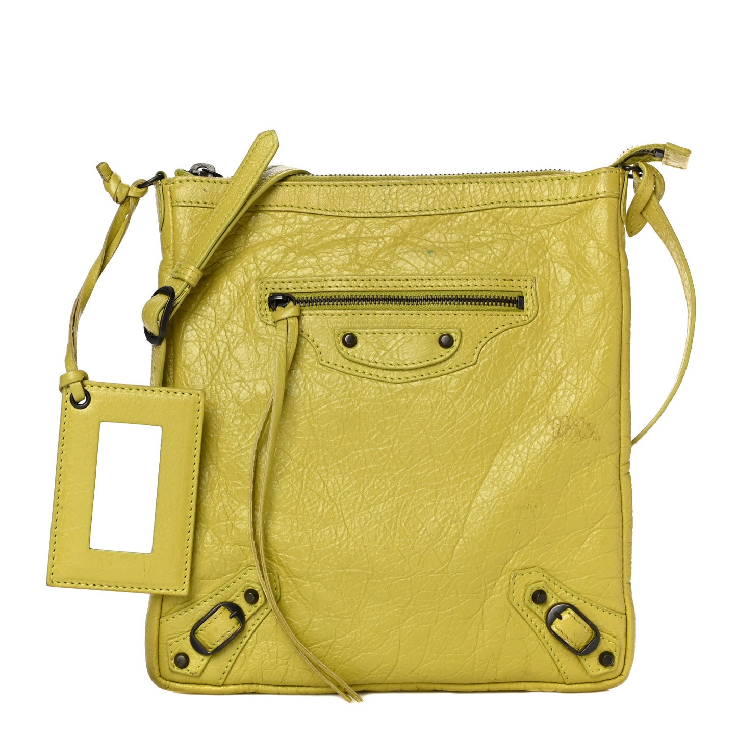 Agneau Classic Hardware Flat Crossbody Jaune Poussin