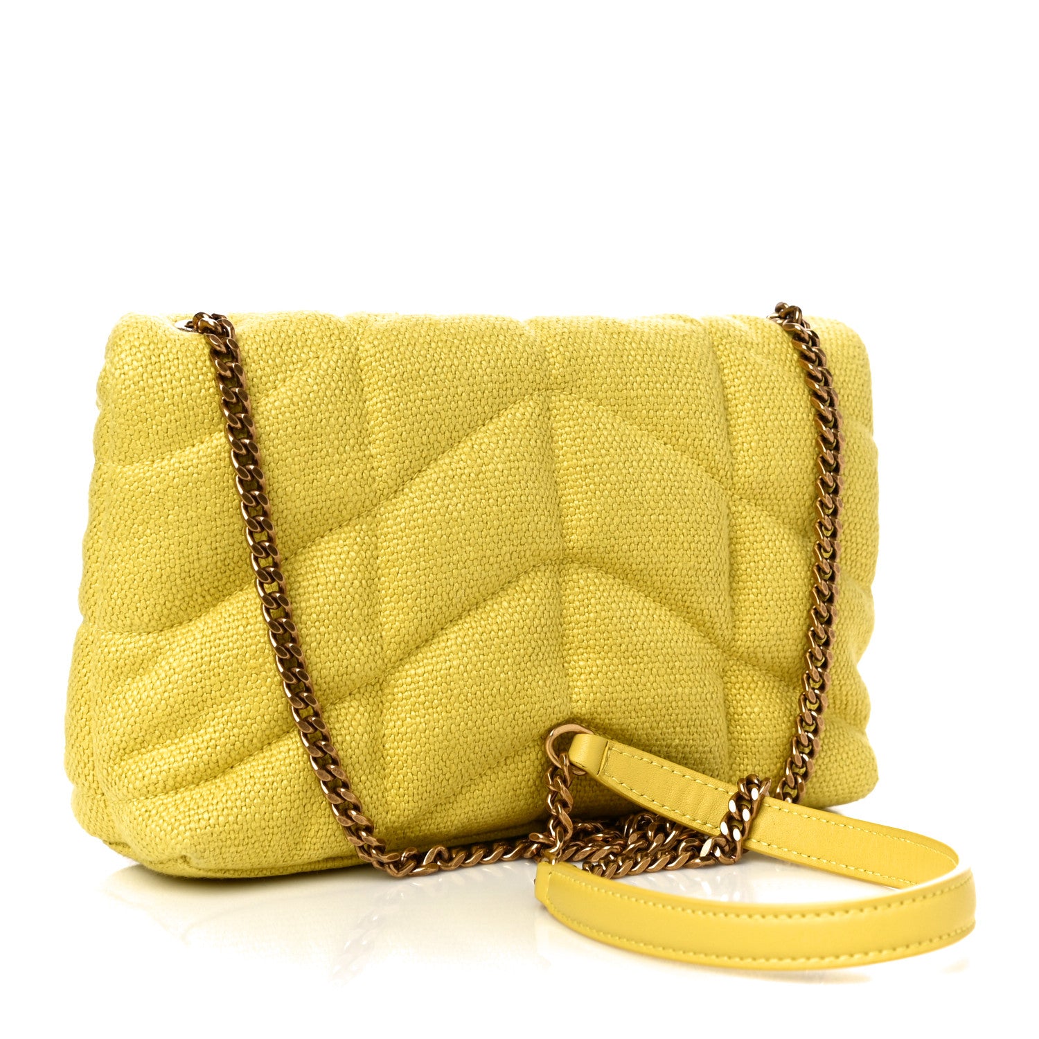 Saint Laurent Canvas Quilted Toy Loulou Puffer Monogram Chain Satchel Jaune Citron 2 of 9